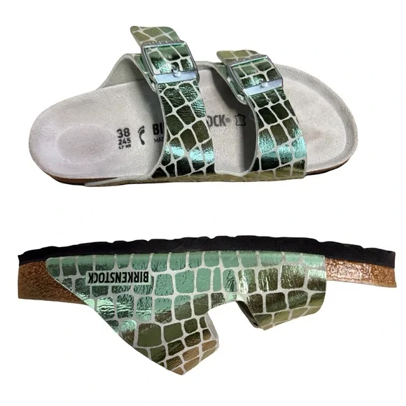 Birkenstock Metallic Green Croc Sandals - Picture 3 of 9